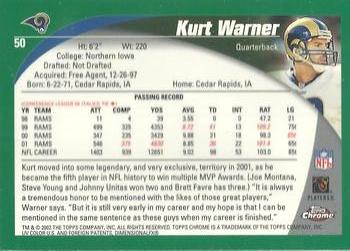 2002 Topps Chrome #50 Kurt Warner Back