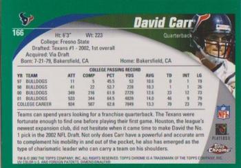 2002 Topps Chrome #166 David Carr Back