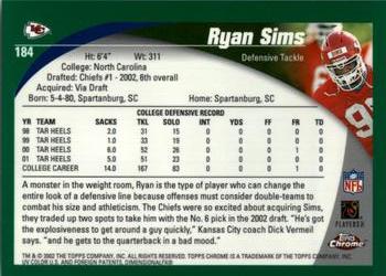 2002 Topps Chrome #184 Ryan Sims Back