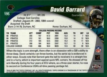 2002 Topps Chrome #195 David Garrard Back