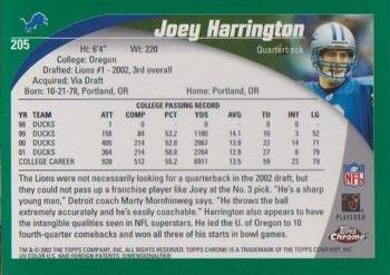 2002 Topps Chrome #205 Joey Harrington Back