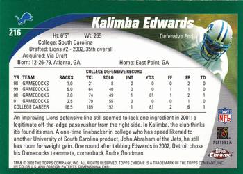 2002 Topps Chrome #216 Kalimba Edwards Back