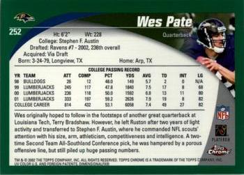 2002 Topps Chrome #252 Wes Pate Back