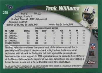 2002 Topps Chrome #265 Tank Williams Back
