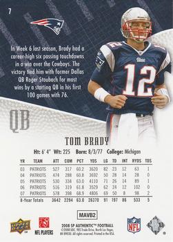 2008 SP Authentic - Retail #7 Tom Brady Back