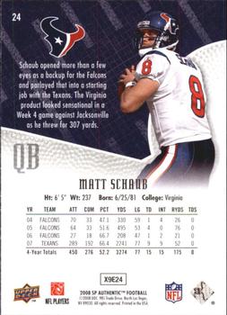 2008 SP Authentic - Retail #24 Matt Schaub Back