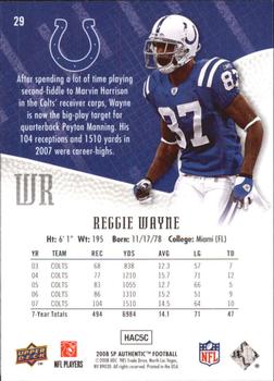 2008 SP Authentic - Retail #29 Reggie Wayne Back
