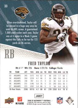 2008 SP Authentic - Retail #33 Fred Taylor Back