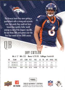 2008 SP Authentic - Retail #37 Jay Cutler Back