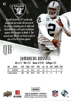 2008 SP Authentic - Retail #43 JaMarcus Russell Back