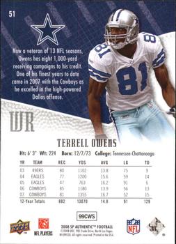 2008 SP Authentic - Retail #51 Terrell Owens Back