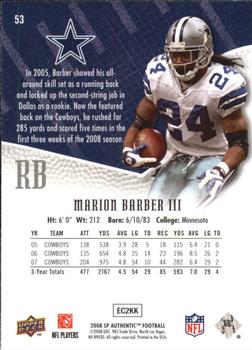 2008 SP Authentic - Retail #53 Marion Barber Back