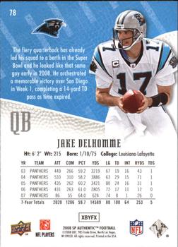 2008 SP Authentic - Retail #78 Jake Delhomme Back