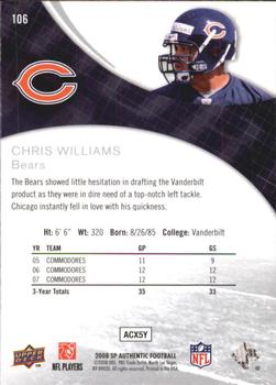 2008 SP Authentic - Retail #106 Chris Williams Back