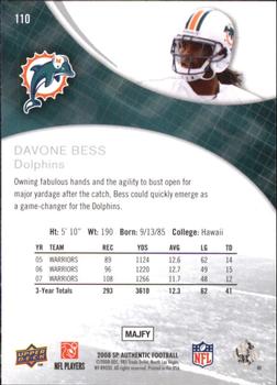 2008 SP Authentic - Retail #110 Davone Bess Back