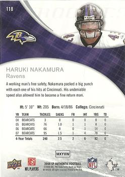 2008 SP Authentic - Retail #118 Haruki Nakamura Back