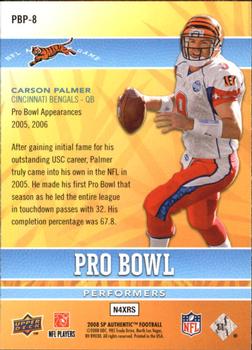 2008 SP Authentic - Pro Bowl Performers #PBP-8 Carson Palmer Back