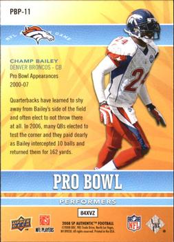 2008 SP Authentic - Pro Bowl Performers #PBP-11 Champ Bailey Back