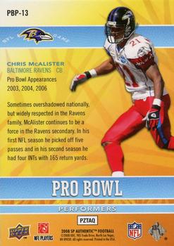 2008 SP Authentic - Pro Bowl Performers #PBP-13 Chris McAlister Back