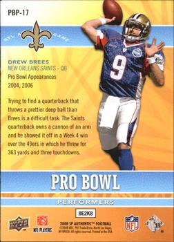 2008 SP Authentic - Pro Bowl Performers #PBP-17 Drew Brees Back