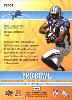 2008 SP Authentic - Pro Bowl Performers #PBP-24 Roy Williams Back