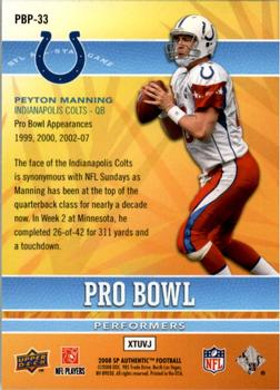 2008 SP Authentic - Pro Bowl Performers #PBP-33 Peyton Manning Back