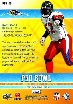 2008 SP Authentic - Pro Bowl Performers #PBP-35 Ray Lewis Back