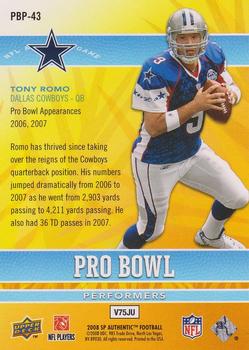 2008 SP Authentic - Pro Bowl Performers #PBP-43 Tony Romo Back