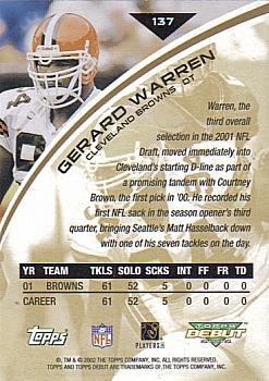 2002 Topps Debut #137 Gerard Warren Back