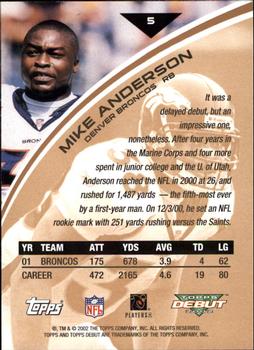 2002 Topps Debut #5 Mike Anderson Back