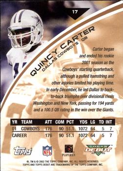2002 Topps Debut #17 Quincy Carter Back