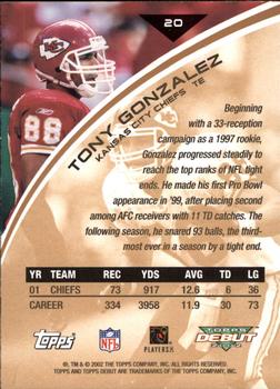 2002 Topps Debut #20 Tony Gonzalez Back