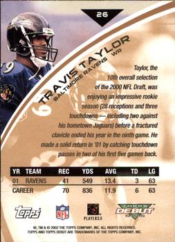 2002 Topps Debut #26 Travis Taylor Back