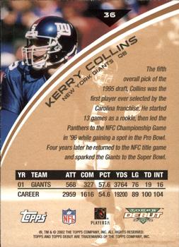 2002 Topps Debut #36 Kerry Collins Back