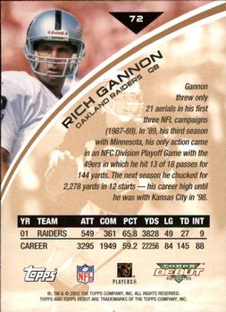 2002 Topps Debut #72 Rich Gannon Back
