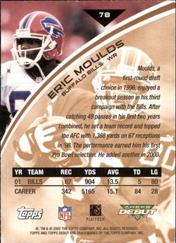 2002 Topps Debut #78 Eric Moulds Back