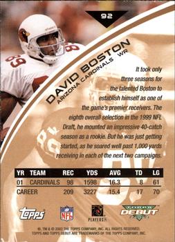 2002 Topps Debut #92 David Boston Back