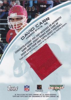 2002 Topps Debut #156 David Carr Back