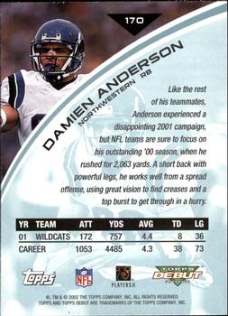 2002 Topps Debut #170 Damien Anderson Back