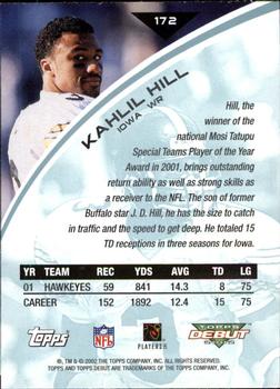 2002 Topps Debut #172 Kahlil Hill Back