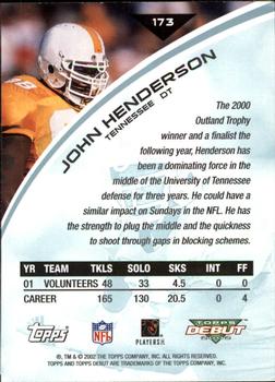 2002 Topps Debut #173 John Henderson Back