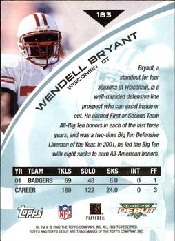 2002 Topps Debut #183 Wendell Bryant Back