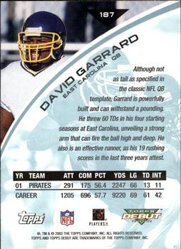 2002 Topps Debut #187 David Garrard Back