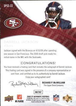 2008 SP Authentic - SP Star Signatures #SPSS-22 Darrell Jackson Back