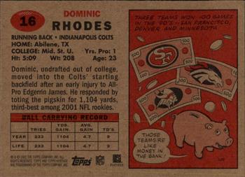 2002 Topps Heritage #16 Dominic Rhodes Back