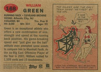 2002 Topps Heritage #168 William Green Back