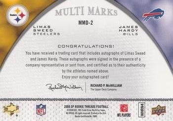 2008 SP Rookie Threads - Multi Marks Dual #MMD-2 Limas Sweed / James Hardy Back
