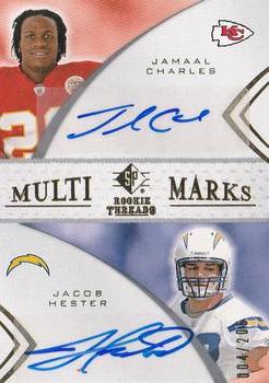 2008 SP Rookie Threads - Multi Marks Dual #MMD-16 Jamaal Charles / Jacob Hester Front