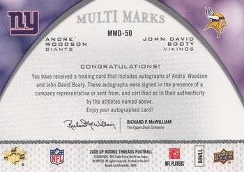 2008 SP Rookie Threads - Multi Marks Dual #MMD-50 Andre Woodson / John David Booty Back