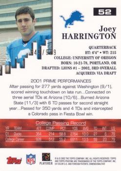 2002 Topps Pristine #52 Joey Harrington Back